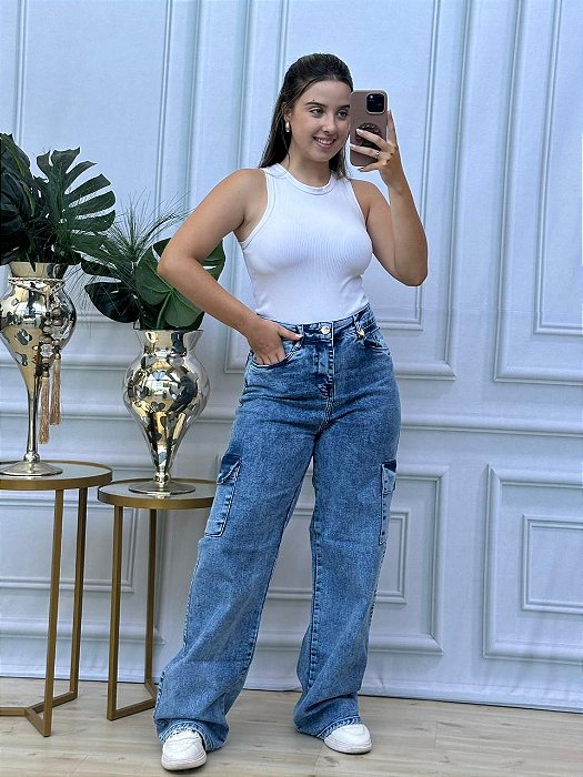 CALÇA JEANS CARGO HANNA