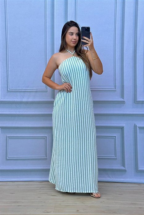 VESTIDO CREPE DUNA LISTRADO VALESKA