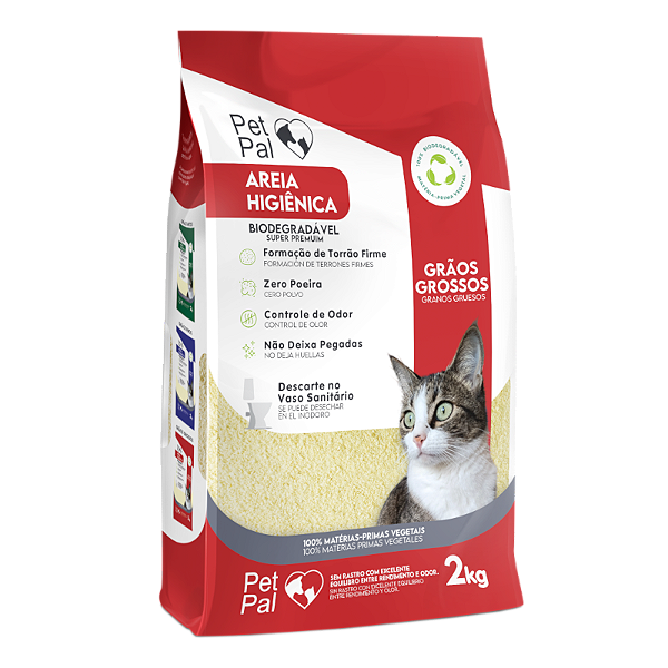 Areia Higiênica Biodegradável P/Gatos PetPal Grãos Grossos 2kg