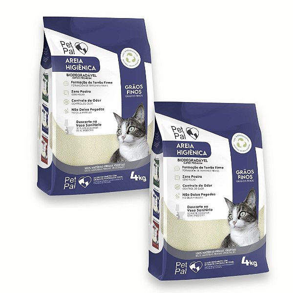 kit 8 kg de Areia  Biodegradável P/Gatos PetPal Grãos Finos