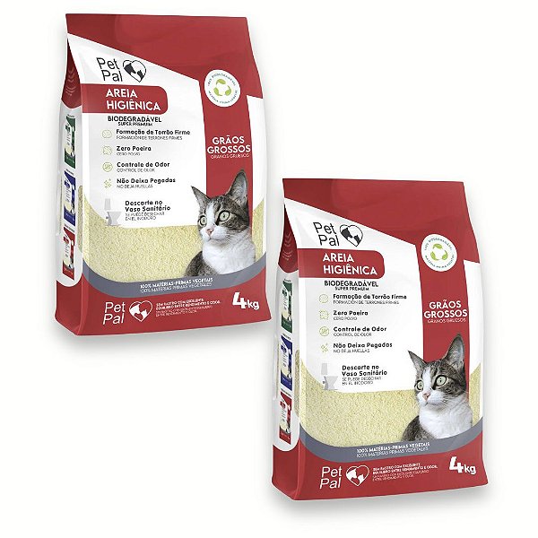 kit 8 kg de Areia  Biodegradável P/Gatos PetPal Grãos Grosso