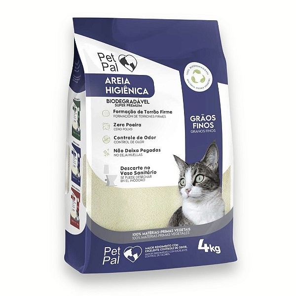 Areia Higiênica Biodegradável P/Gatos PetPal Grãos Finos 4kg