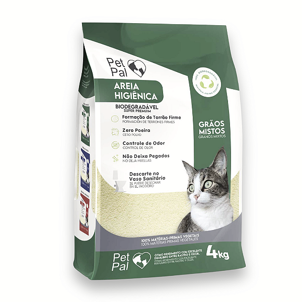 Areia Higiênica Biodegradável P/Gatos PetPal Grãos misto 4kg