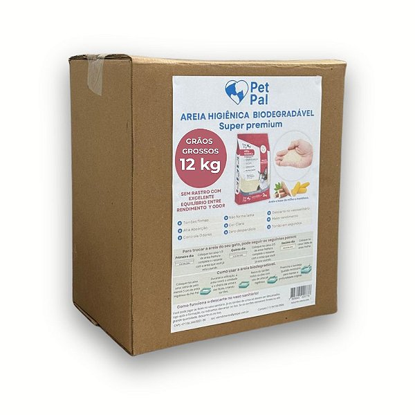 Caixa com 12 Kg -  Areia Higiênica Biodegradável P/Gatos PetPal Grãos Grossos