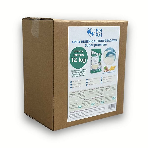 Caixa com 12 Kg - Areia Higiênica Biodegradável P/Gatos PetPal Grãos Mistos