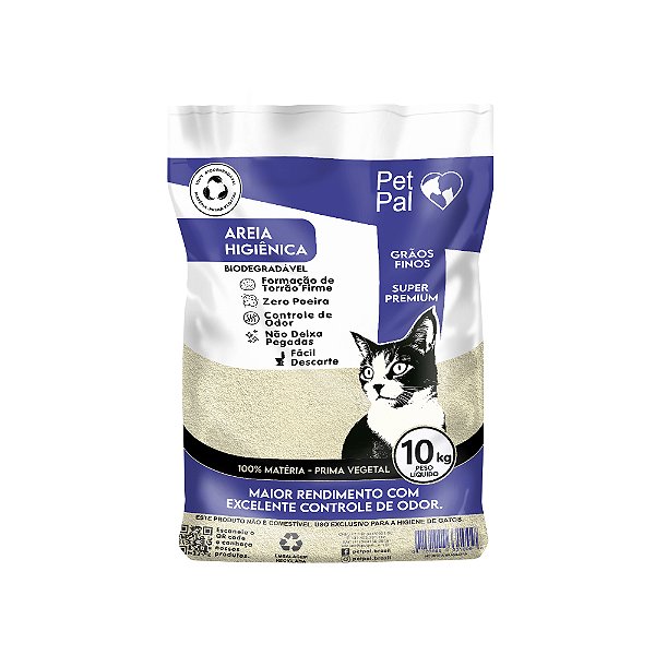 Saco com 10 Kg -  Areia Higiênica Biodegradável P/Gatos PetPal Grãos Finos