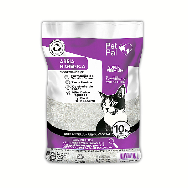Saco com 10 Kg -  Areia Branca - Higiênica Biodegradável P/Gatos PetPal
