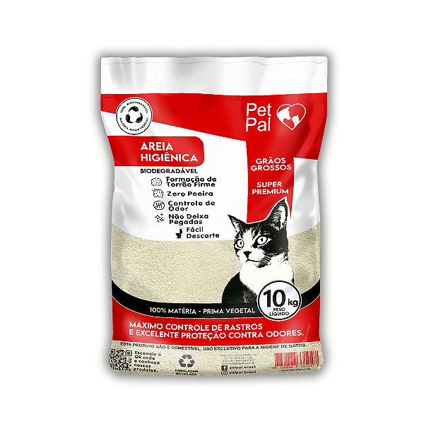 Saco com 10 Kg -  Areia Higiênica Biodegradável P/Gatos PetPal Grãos Grossos