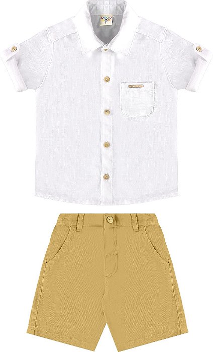 CONJUNTO HAVE FUN CAMISA DE TECIDO E BERMUDA DE SARJA