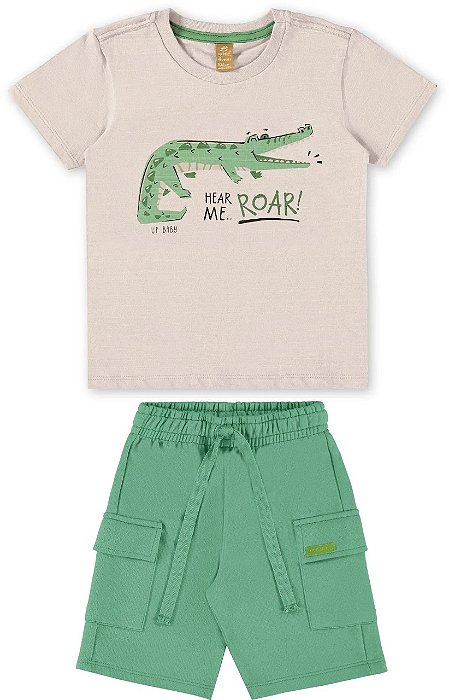 CONJUNTO INFANTIL PARA MENINOS COM CAMISETA E BERMUDA (BEGE) UP BABY