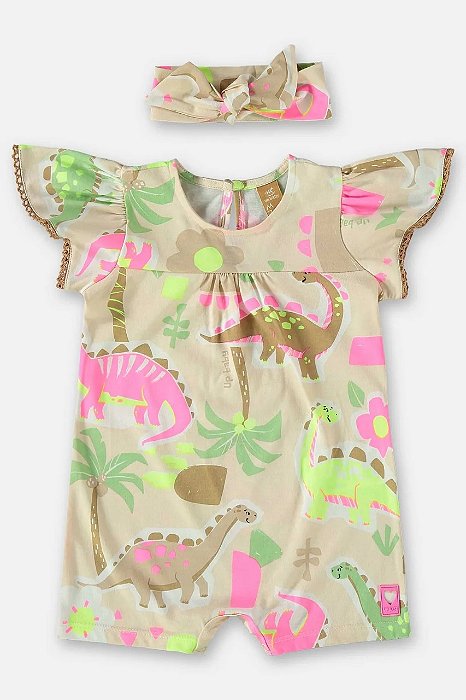 MACAQUINHO E FAIXA DE CABELO PARA BEBÊ MENINA (BEGE) UP BABY