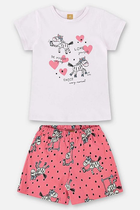 PIJAMA COM BLUSA E SHORT INFANTIL PARA MENINAS (BRANCO) UP BABY