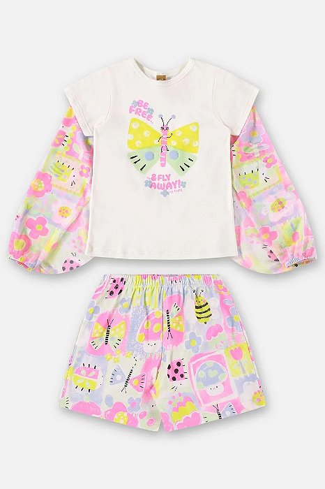 PIJAMA BLUSA COM ASAS E SHORT INFANTIL PARA MENINAS (OFF WHITE) UP BABY
