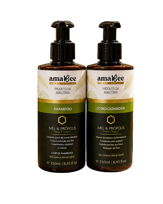 Kit Cronograma Capilar Natural Shampoo e Condicionador de Mel e Própolis AmaBee 250ml