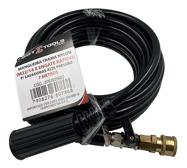 MANGUEIRA TRAMA NYLON (M22/14 E 15 X ENGATE RÁPIDO) P/ LAVADORAS ALTA PRESSÃO – 7 METROS