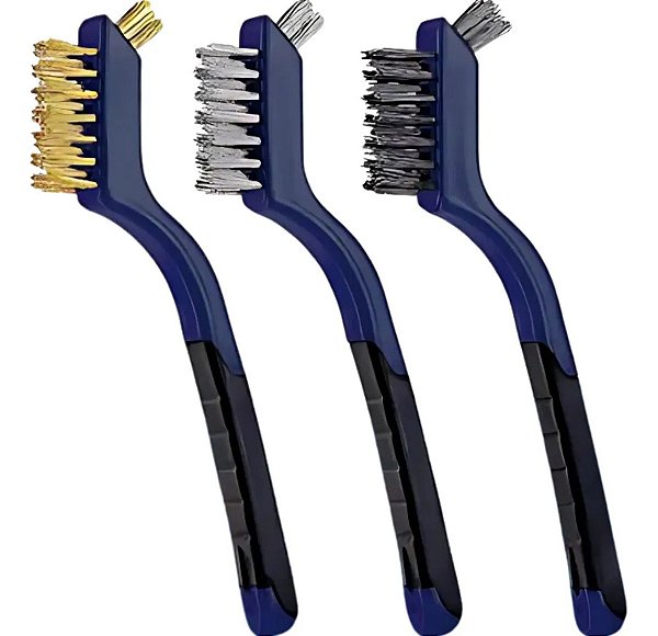 Jogo 3 Escovas Aço Latão Nylon Dupla Face