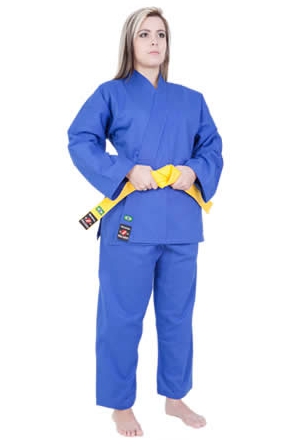 Kimono para Judô Modelo Básico em Tecido Brim/Algodão Azul com Faixa Branca Básica Inclusa