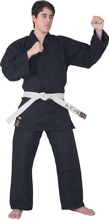 Kimono para Karate Preto Modelo Básico em Tecido Brim/Algodão