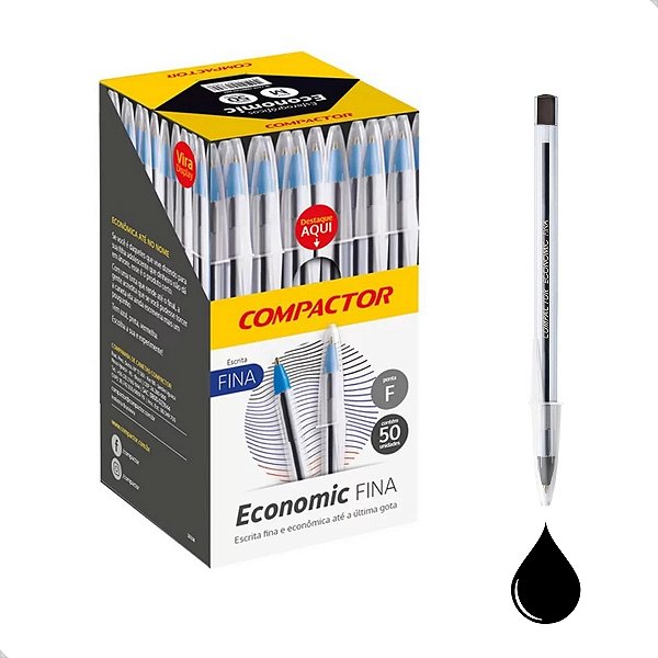 CANETA ESFEREROGRAFICA ECONOMIC ESCRITA FINA PRETA COMPACTOR - CX50