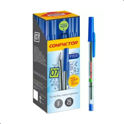Caneta Esferográfica Compactor 0.7 Escrita Fina CX/25 - Disponível em 2 cores