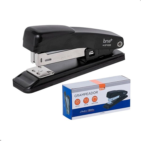 Grampeador De Papel 20 Folhas De Mesa Reforçado Preto