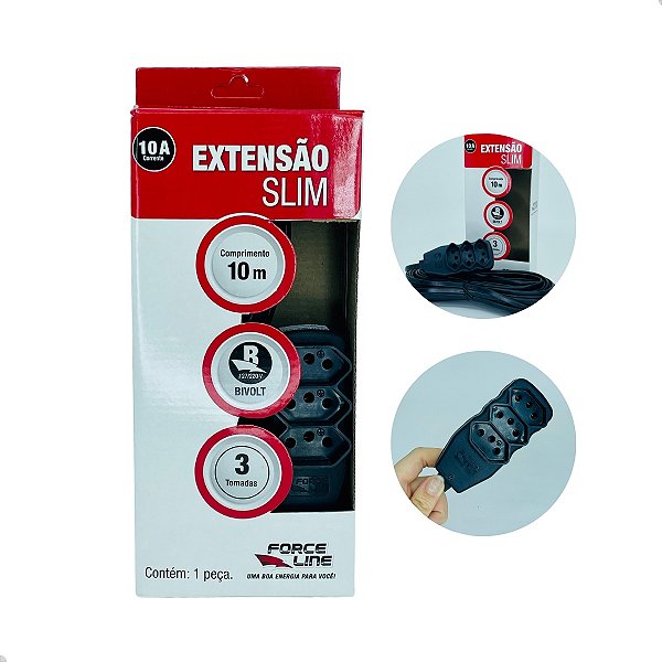 Extensão elétrica 10m com 3 tomadas tripolar Preto