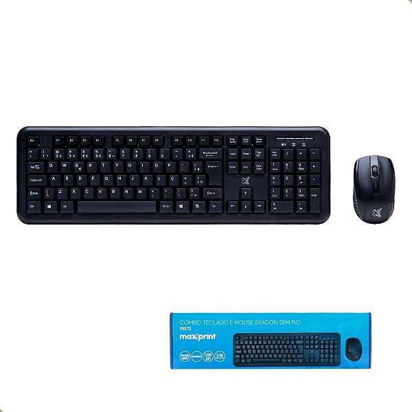 Teclado e Mouse Sem Fio Wireless Usb 2.0 Abnt2 Preto Exagon Maxprint