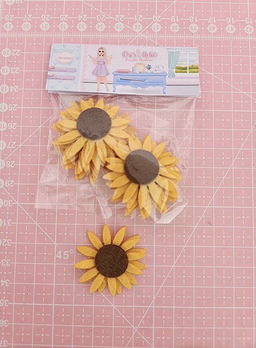 RECORTES DE FELTRO GIRASSOL DUPLO 3 CM 10 UNIDADES