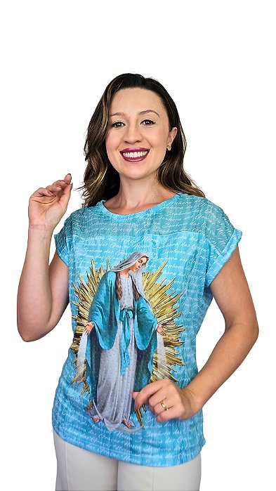 Nossa Senhora das Graças Blue - Modelagem Tshirt com Pala
