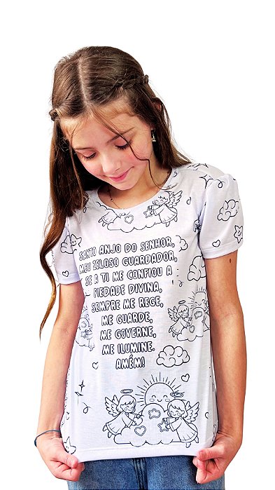 Camiseta Frufru Infantil Colorir Anjo da Guarda