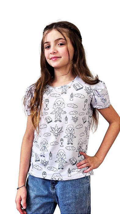 Camiseta Frufru Infantil Colorir Jesus