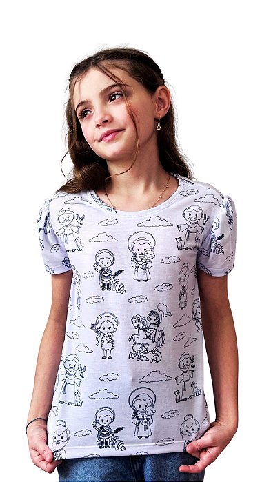 Camiseta Frufru Infantil Colorir Santos