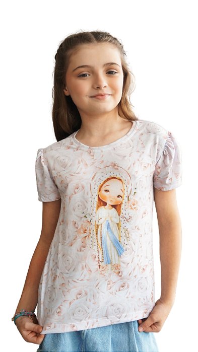 Camiseta Frufru Infantil Nossa Senhora de Lourdes