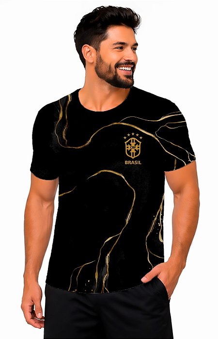 Camiseta Dry Brasil Preto e Dourado