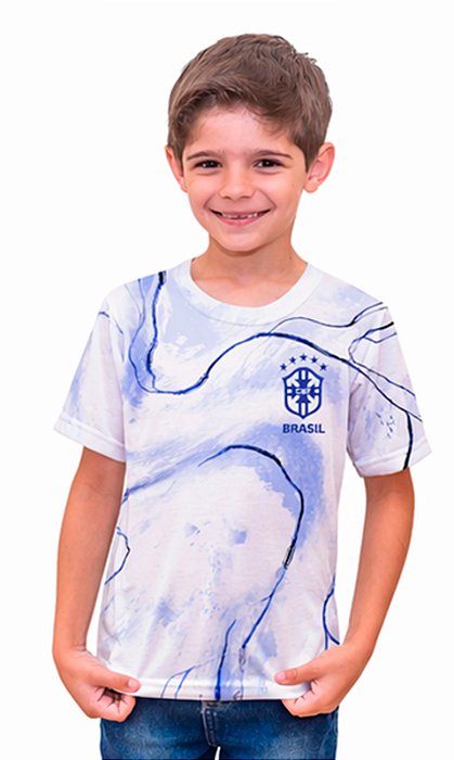 Camiseta Infantil Dry Brasil Branco e Azul
