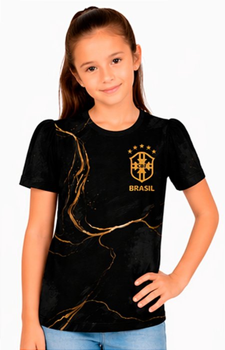 Camiseta Frufru Brasil Preto e Dourado