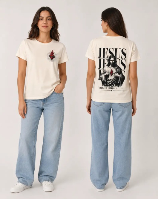 Quadrada Algodão Off White - Sagrado Coração de Jesus