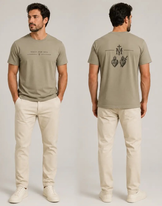 Camiseta Algodão Maria Rogai por Nós Bege