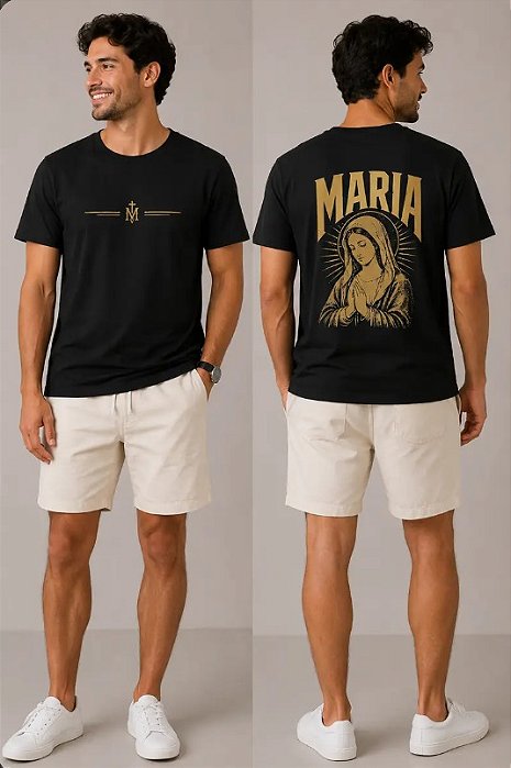 Camiseta Algodão Maria Rogai por Nós Preta