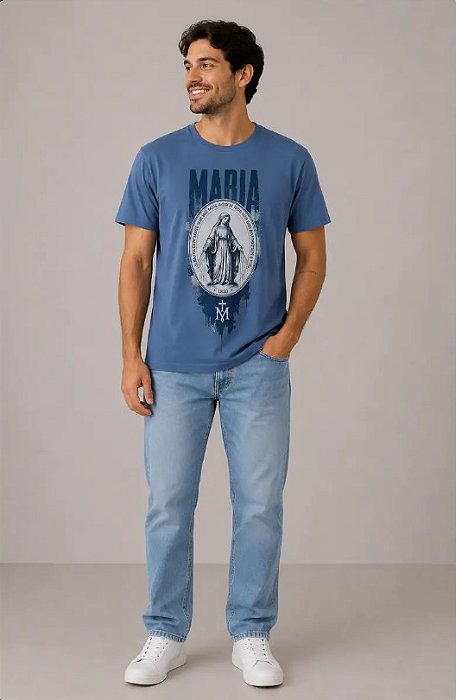 Camiseta Algodão Medalha Milagrosa Azul