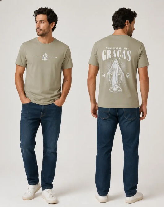 Camiseta Algodão Nossa Senhora das Graças Bege