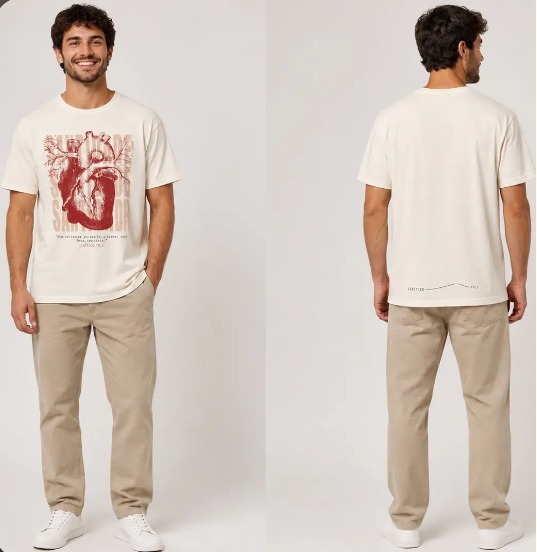 Camiseta algodão Sagrado Coração de Jesus Off White