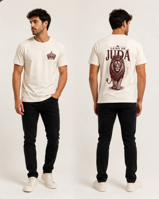 Camiseta Algodão Leão de Judá Off White