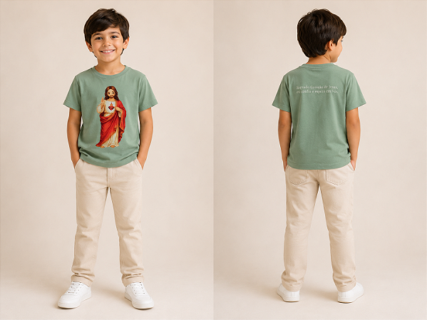 Camiseta Sagrado Coração de Jesus Verde