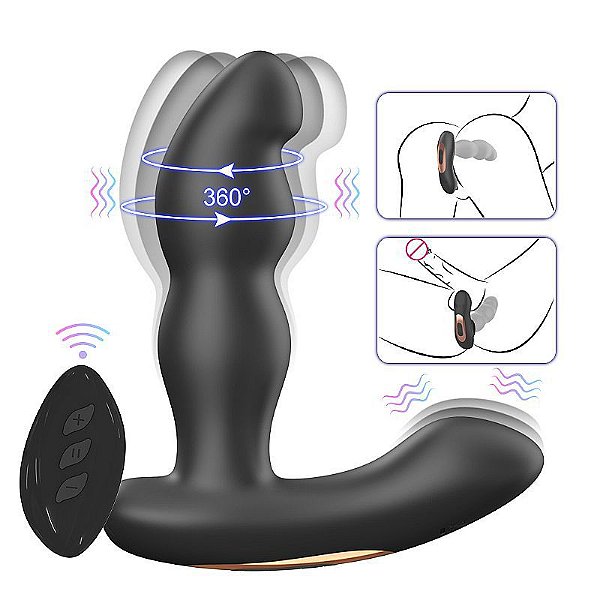 Vibrador de Próstata com Rotação 360º Controle Remoto e 7 Vibrações - Hiross - 7390