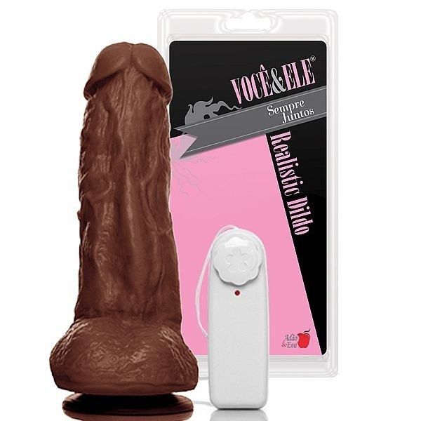 Prótese Pênis Pinto Vibrador C/ Ventosa 19,5x5,5cm - Marrom - ADAO39M