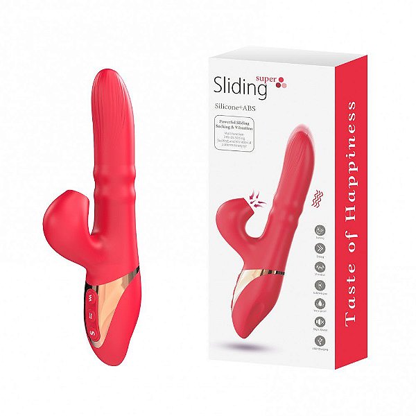 Vibrador Recarregável Ponto G Com Anéis Vai e Vem e Clitóris com Sucções