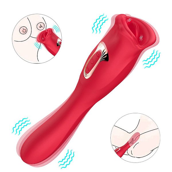 Vibrador 2 em 1 - Boca Massageadora com Sucção e 10 Modos de Estimulação - VB154