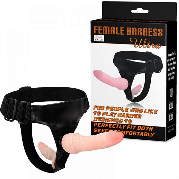 Pênis em Cyberskin Com Cinta Para Dupla Penetração FEMALE HARNESS - CT008 - BW-022020