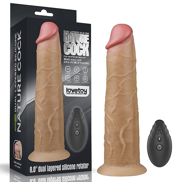 Pênis Dupla Densidade Rotativo com Controle Remoto 20,5x4,8 cm Dual Layered Platinum Silicone Rotator - Lovetoy - PE188